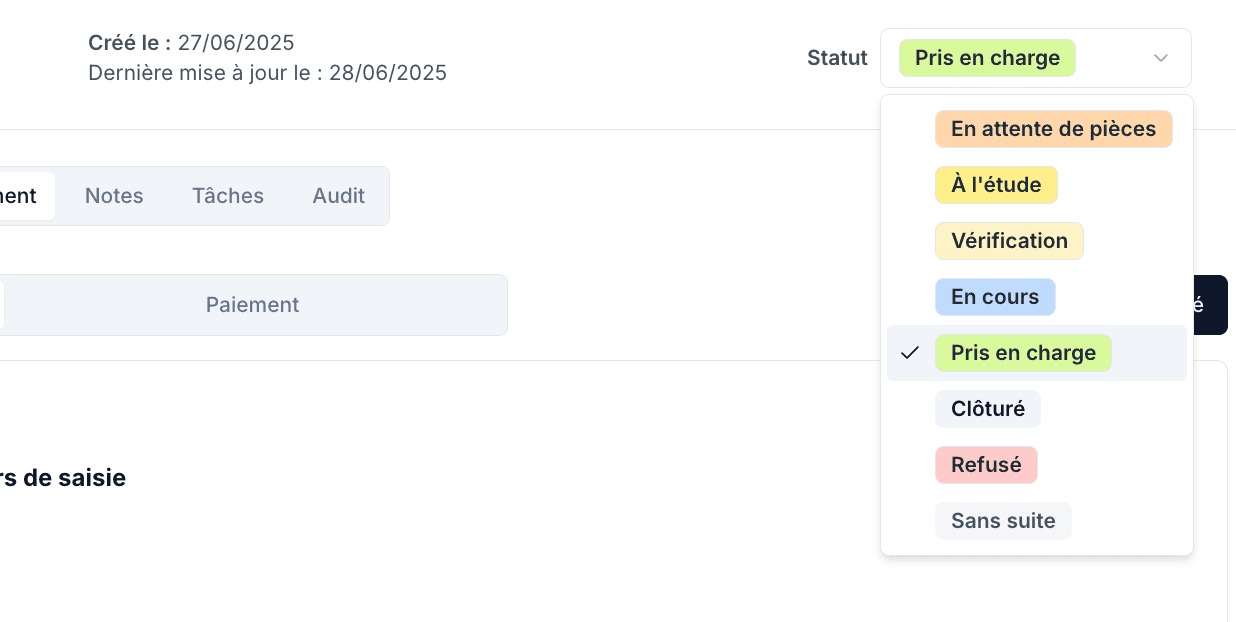 statuts des sinistres oib solutions