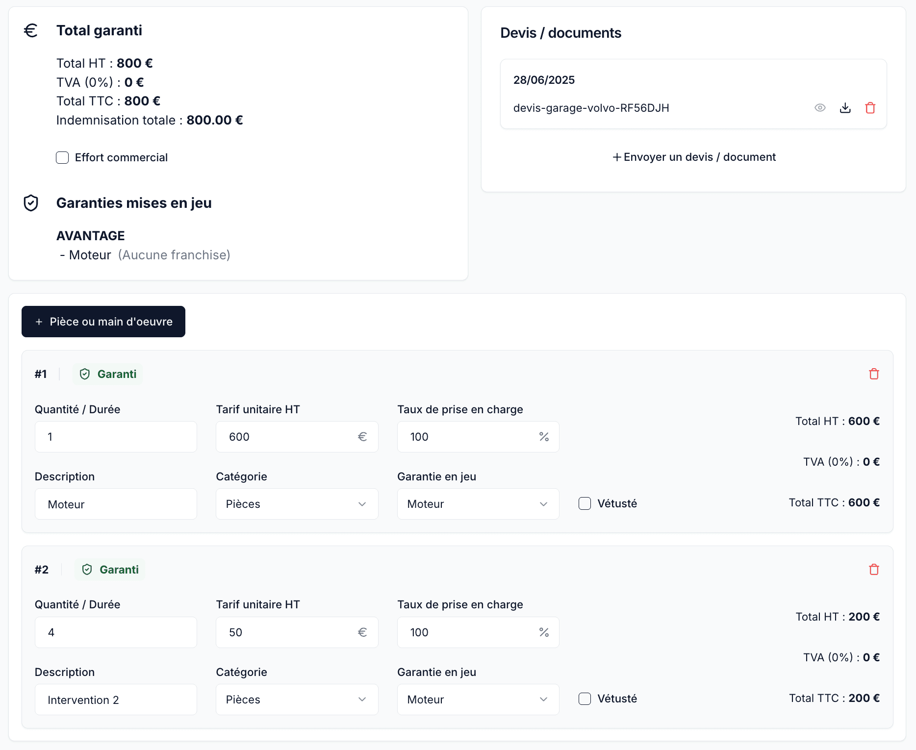 sinistres édition de l'accord de prise en charge