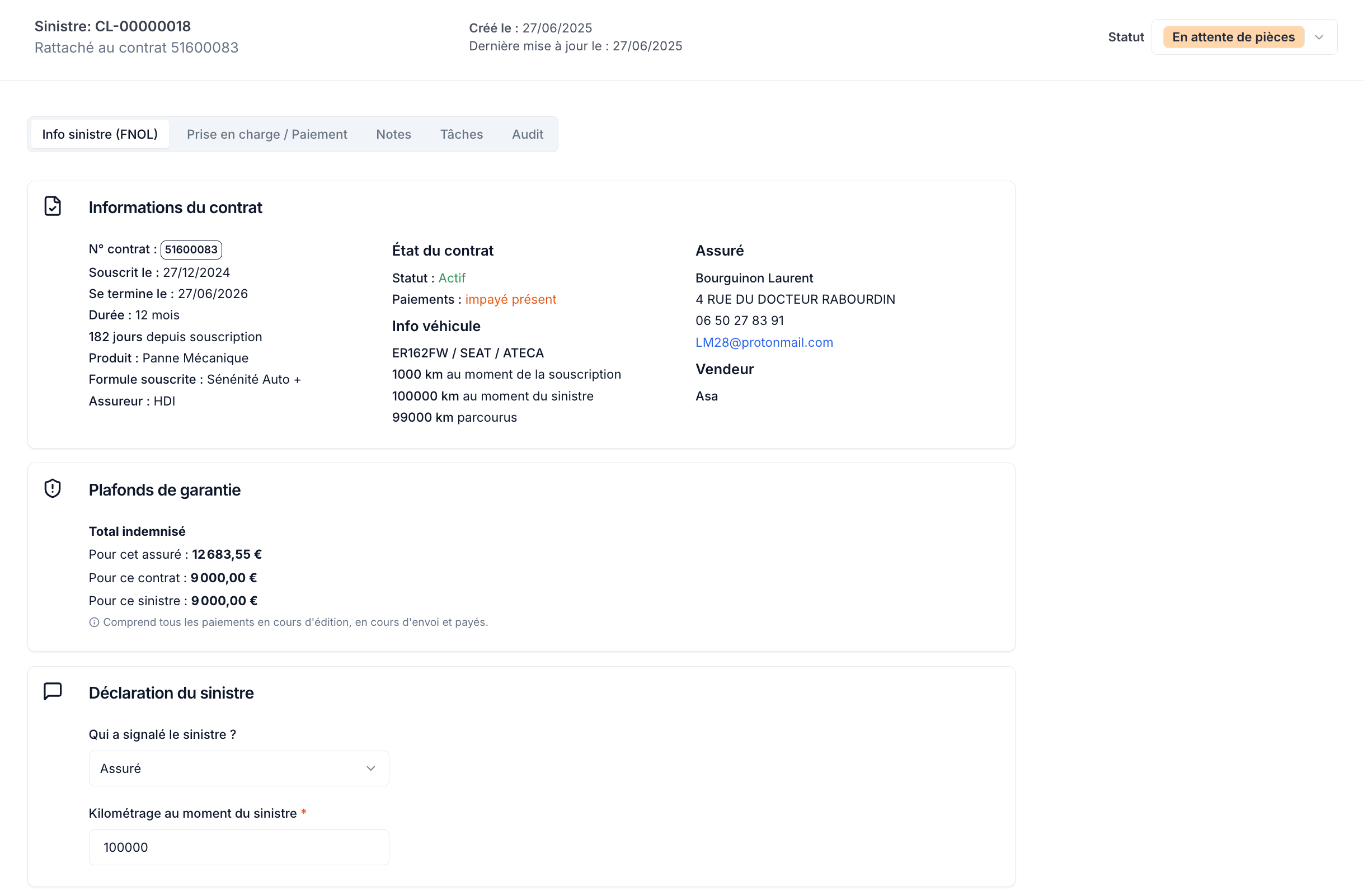 FNOL sinistres oib solutions